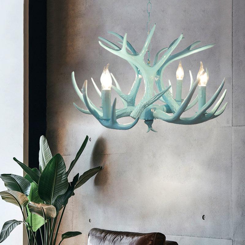 4/8 Heads Branch Chandelier Lighting Cottage Blue Resin Lamp - Rebooters