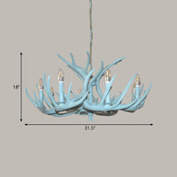 4/8 Heads Branch Chandelier Lighting Cottage Blue Resin Lamp - Rebooters