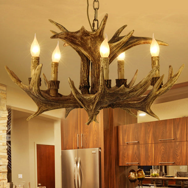 Rustic Faux Antler Ceiling Chandelier 5 Heads Pendant Light - Rebooters