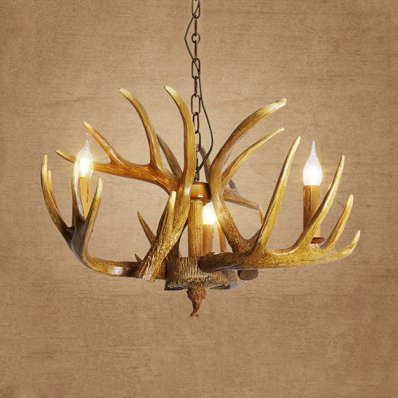 Antler Restaurant Pendant Chandelier Traditional Resin 3/4/5 Bulbs Brown Light Kit - Rebooters