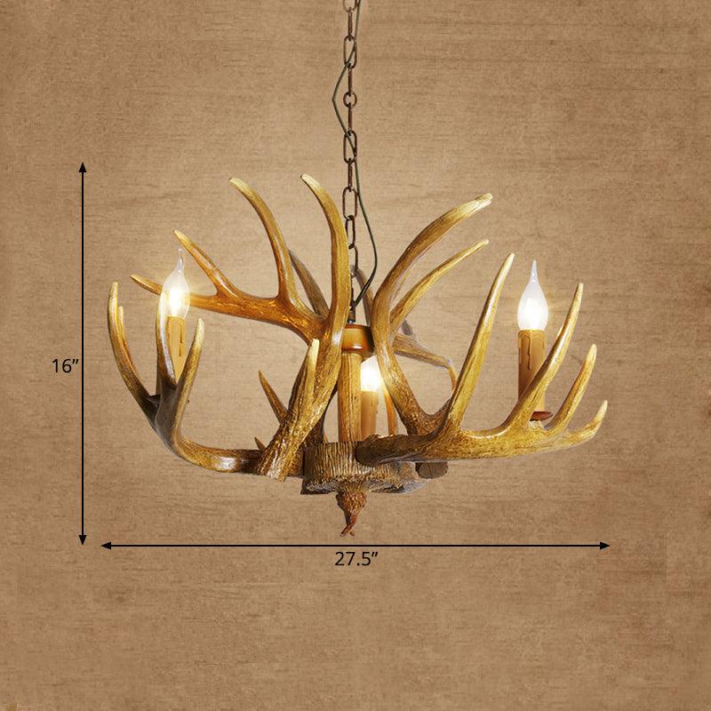 Antler Restaurant Pendant Chandelier Traditional Resin 3/4/5 Bulbs Brown Light Kit - Rebooters