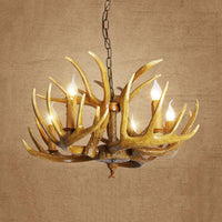 Antler Restaurant Pendant Chandelier Traditional Resin 3/4/5 Bulbs Brown Light Kit - Rebooters