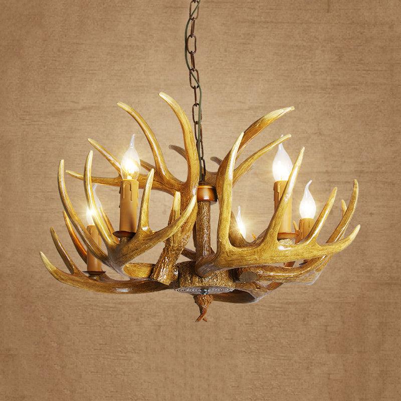 Antler Restaurant Pendant Chandelier Traditional Resin 3/4/5 Bulbs Brown Light Kit - Rebooters