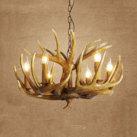 Antler Restaurant Pendant Chandelier Traditional Resin 3/4/5 Bulbs Brown Light Kit - Rebooters