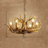 Antler Restaurant Pendant Chandelier Traditional Resin 3/4/5 Bulbs Brown Light Kit - Rebooters