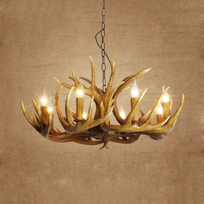 Antler Restaurant Pendant Chandelier Traditional Resin 3/4/5 Bulbs Brown Light Kit - Rebooters