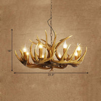 Antler Restaurant Pendant Chandelier Traditional Resin 3/4/5 Bulbs Brown Light Kit - Rebooters