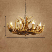 Antler Restaurant Pendant Chandelier Traditional Resin 3/4/5 Bulbs Brown Light Kit - Rebooters
