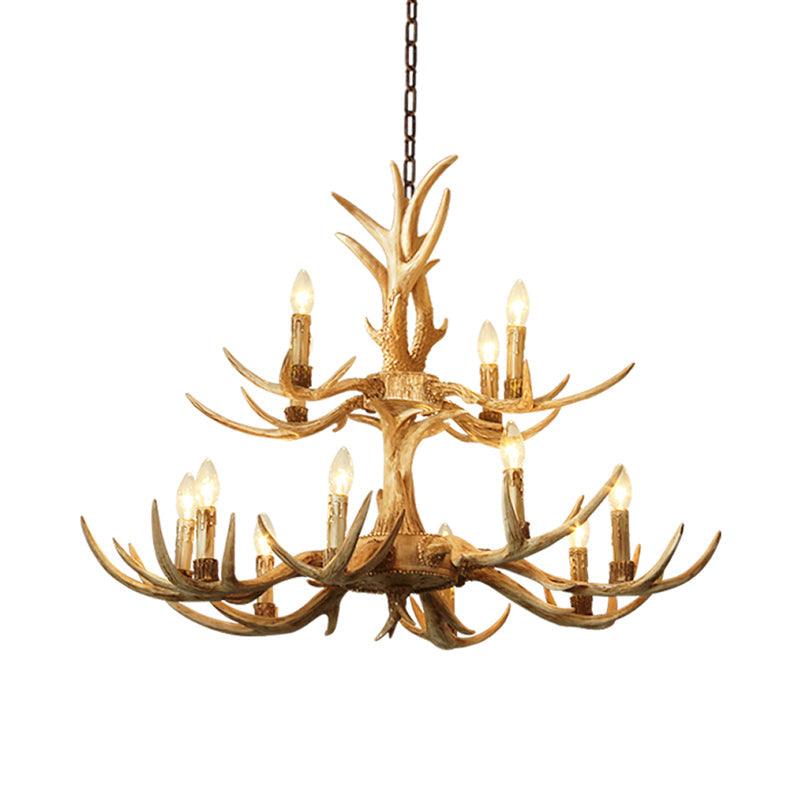 12 Heads Chandelier Lighting Farmhouse 2-Tier Resin Lamp - Rebooters