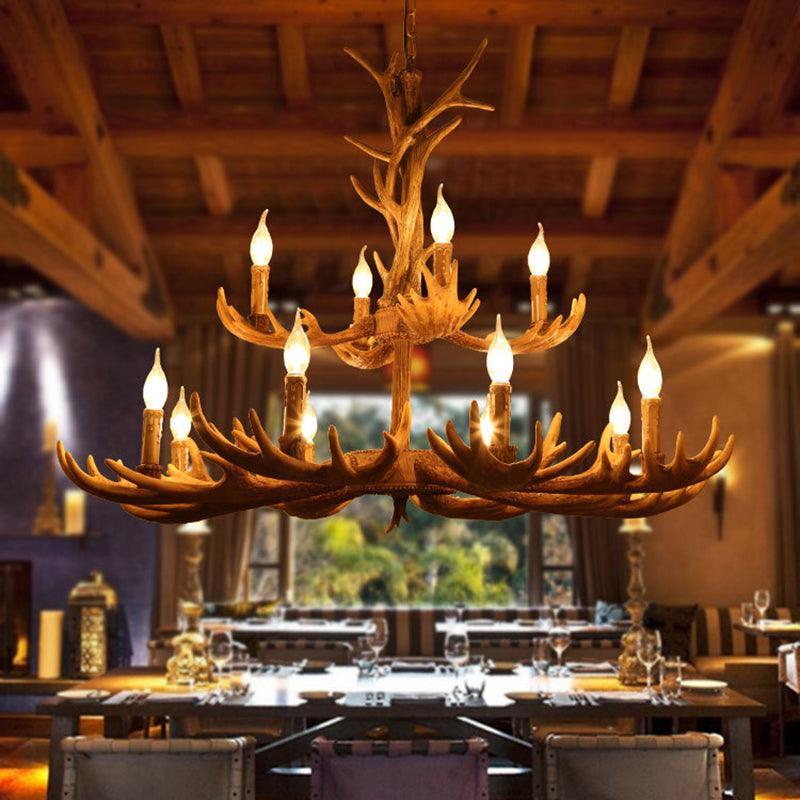 Deer Antler Resin Pendant Chandelier Rustic 12 Bulbs Light - Rebooters