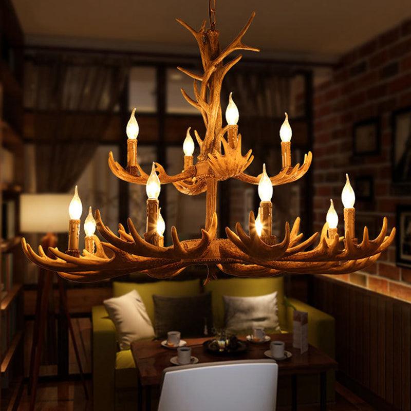 Deer Antler Resin Pendant Chandelier Rustic 12 Bulbs Light - Rebooters