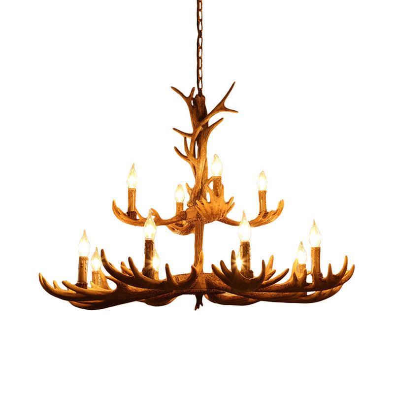 Deer Antler Resin Pendant Chandelier Rustic 12 Bulbs Light - Rebooters