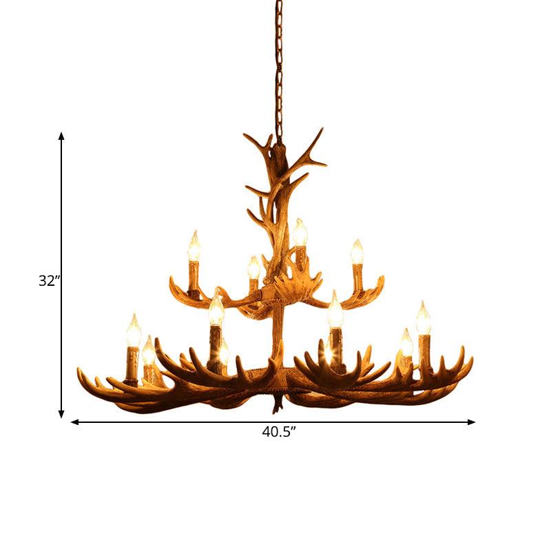 Deer Antler Resin Pendant Chandelier Rustic 12 Bulbs Light - Rebooters