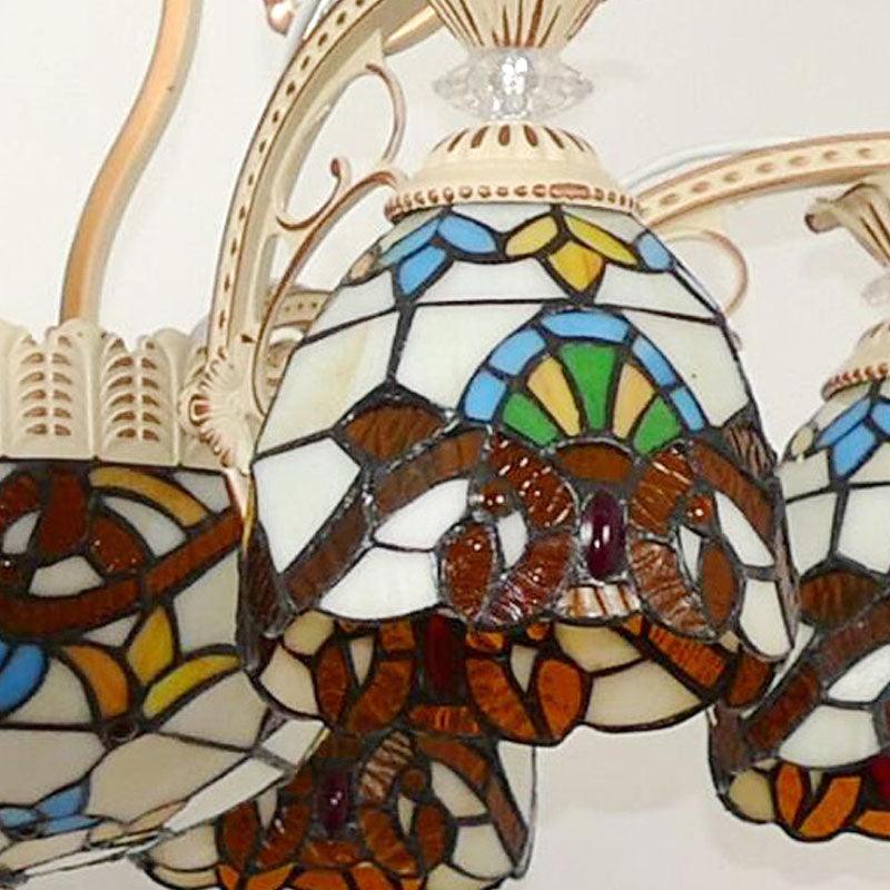8/11 Lights Living Room Ceiling Chandelier Mediterranean Brown Pendant Lamp with Flower Stained Glass Shade - Rebooters