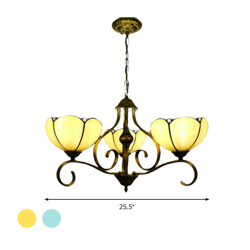 Yellow/Blue Scalloped Chandelier Lamp Tiffany 3/6/8 Lights - Rebooters