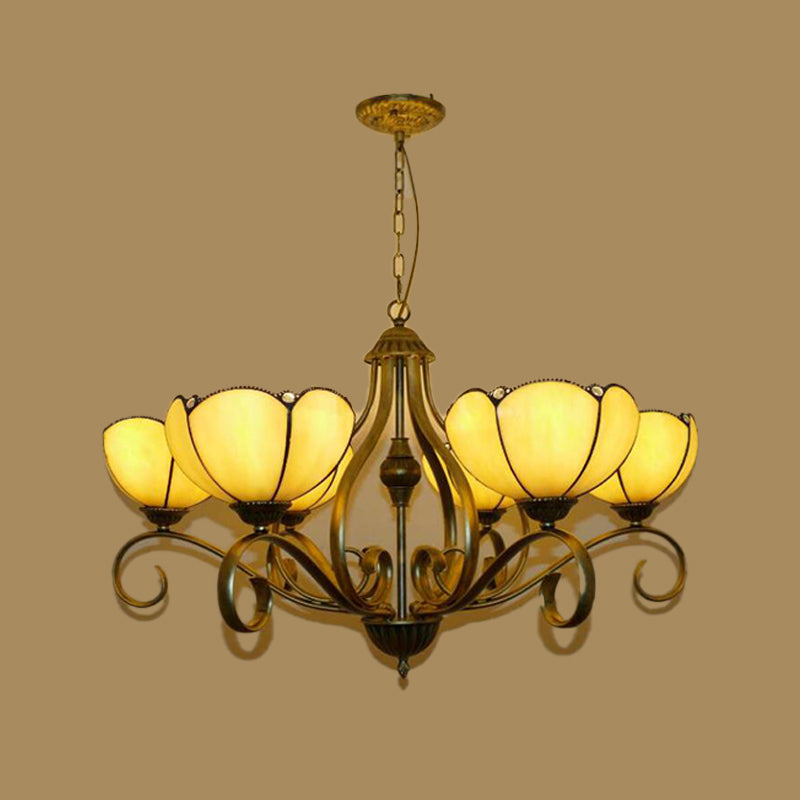 Yellow/Blue Scalloped Chandelier Lamp Tiffany 3/6/8 Lights - Rebooters