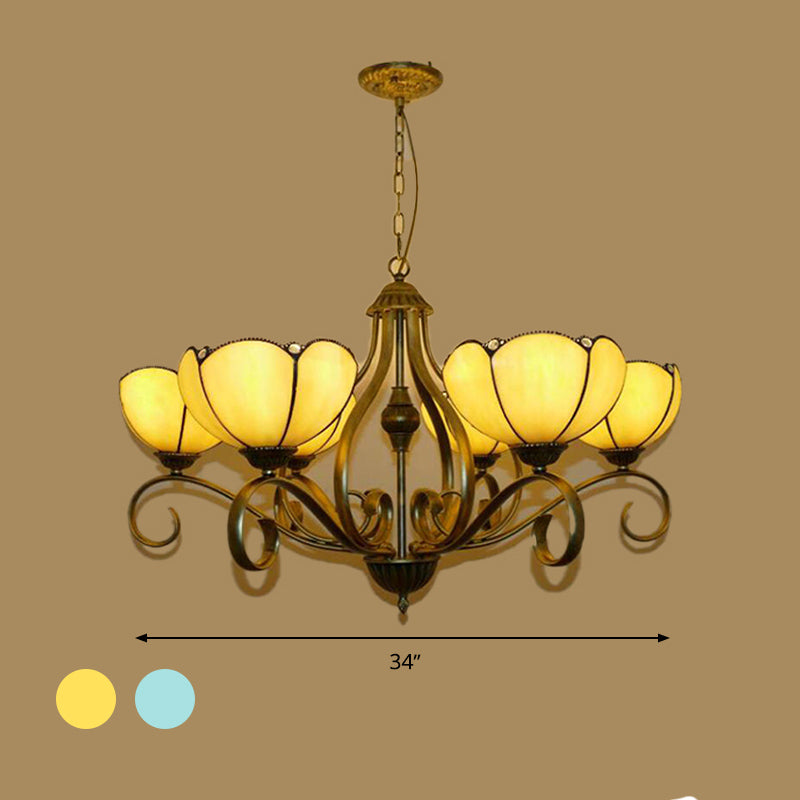 Yellow/Blue Scalloped Chandelier Lamp Tiffany 3/6/8 Lights - Rebooters