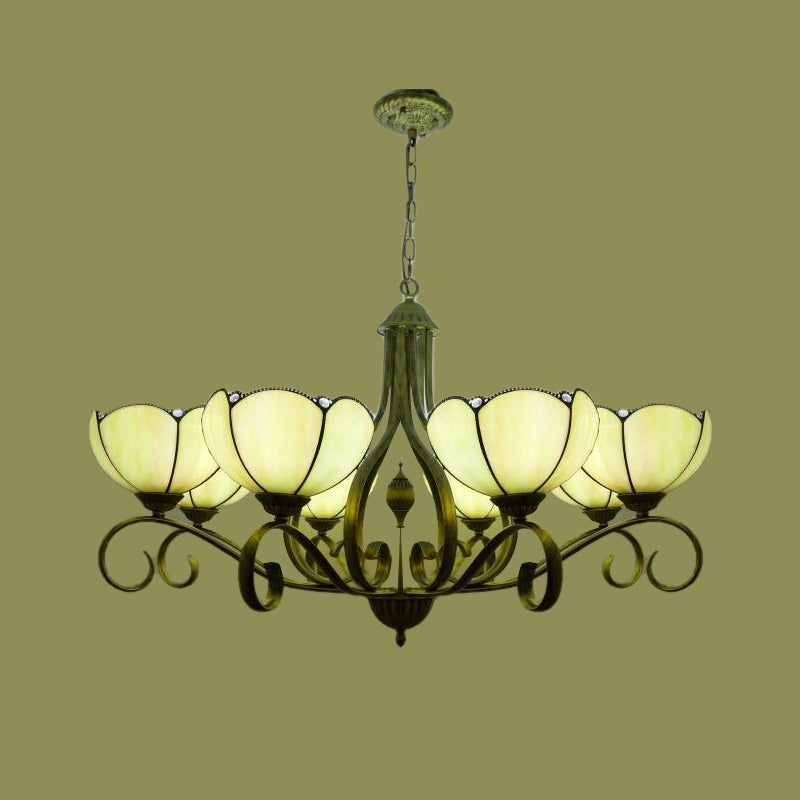 Yellow/Blue Scalloped Chandelier Lamp Tiffany 3/6/8 Lights - Rebooters