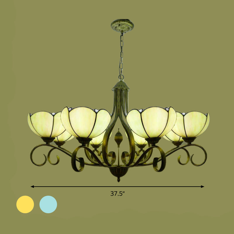 Yellow/Blue Scalloped Chandelier Lamp Tiffany 3/6/8 Lights - Rebooters