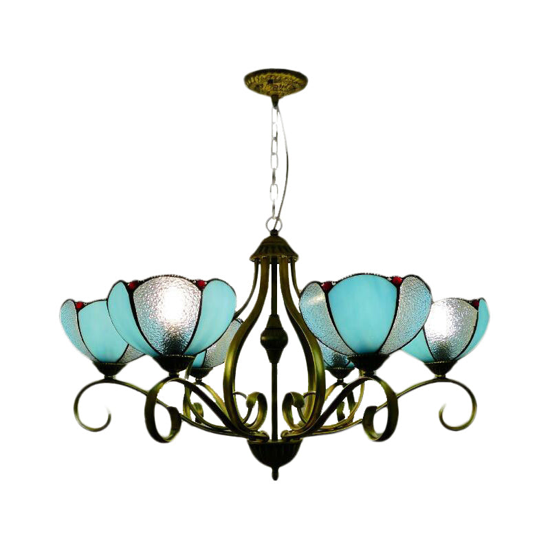 Yellow/Blue Scalloped Chandelier Lamp Tiffany 3/6/8 Lights - Rebooters