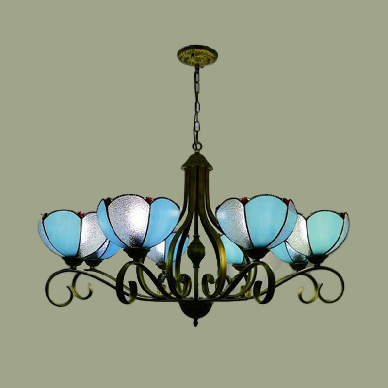 Yellow/Blue Scalloped Chandelier Lamp Tiffany 3/6/8 Lights - Rebooters