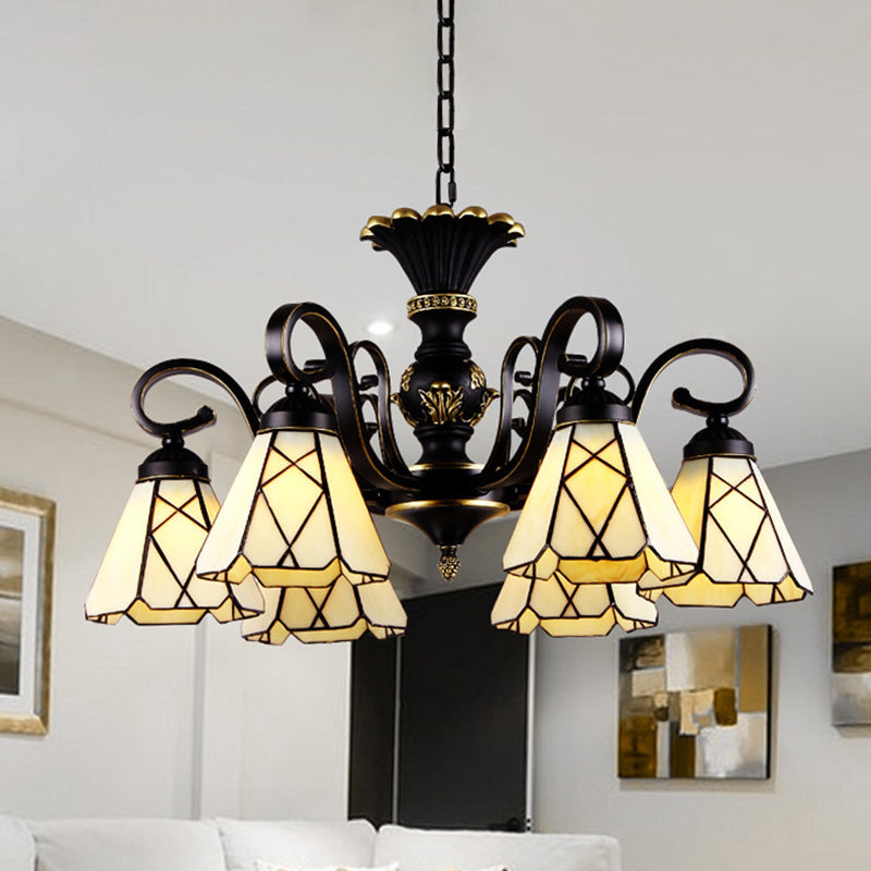 Yellow Glass Cone Chandelier Lighting Baroque 5/6/8 Lights Black Ceiling Lamp - Rebooters