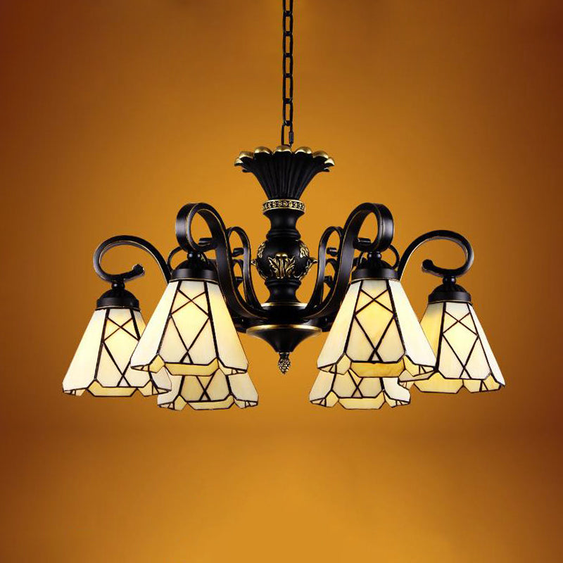 Yellow Glass Cone Chandelier Lighting Baroque 5/6/8 Lights Black Ceiling Lamp - Rebooters