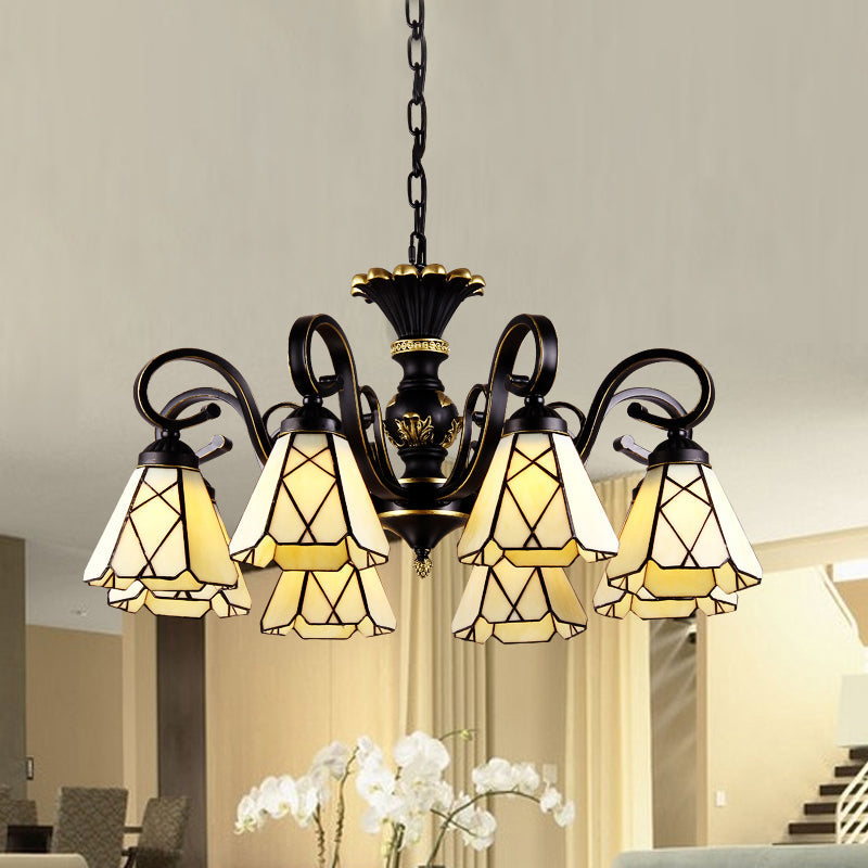 Yellow Glass Cone Chandelier Lighting Baroque 5/6/8 Lights Black Ceiling Lamp - Rebooters