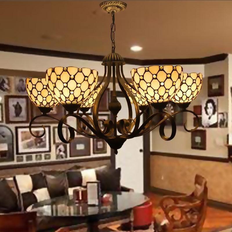 Beige 3/6/8 Lights Pendant Chandelier Stained Glass Lamp - Rebooters