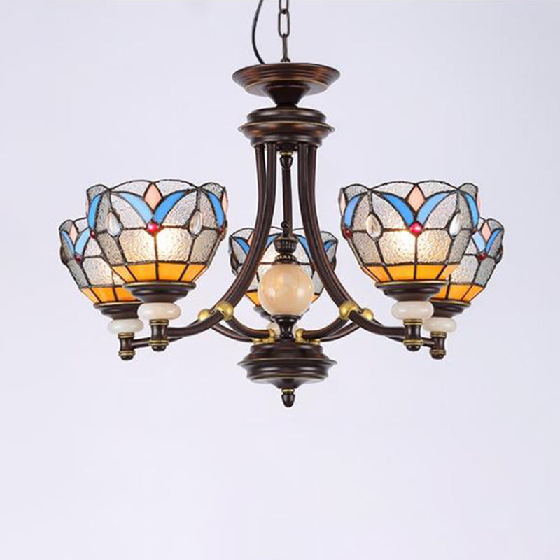 White Clear Glass Domed Shade Chandelier Light Fixture Mediterranean 3 5 8 Lights Suspension Lamp - Rebooters