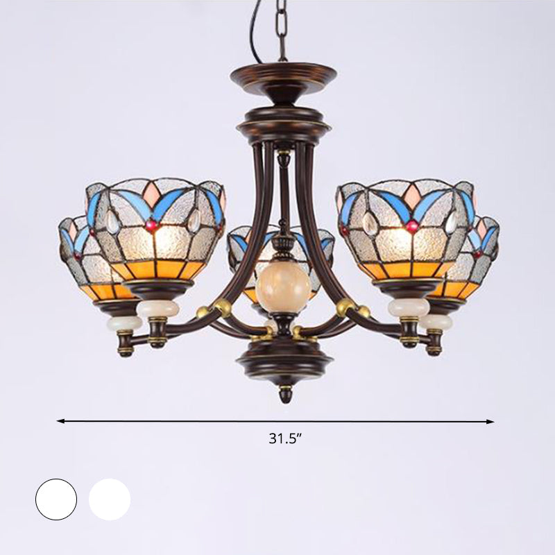 White Clear Glass Domed Shade Chandelier Light Fixture Mediterranean 3 5 8 Lights Suspension Lamp - Rebooters