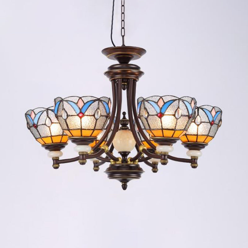 White Clear Glass Domed Shade Chandelier Light Fixture Mediterranean 3 5 8 Lights Suspension Lamp - Rebooters