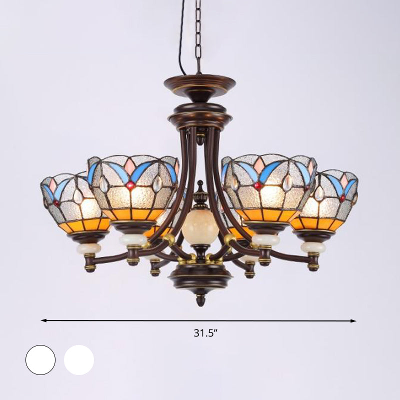 White Clear Glass Domed Shade Chandelier Light Fixture Mediterranean 3 5 8 Lights Suspension Lamp - Rebooters