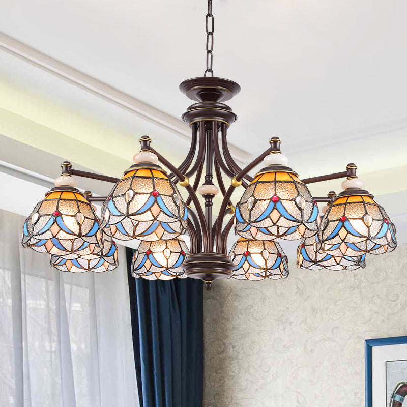 White Clear Glass Domed Shade Chandelier Light Fixture Mediterranean 3 5 8 Lights Suspension Lamp - Rebooters