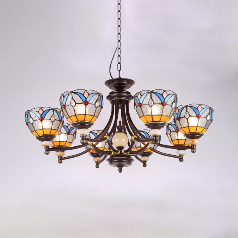 White Clear Glass Domed Shade Chandelier Light Fixture Mediterranean 3 5 8 Lights Suspension Lamp - Rebooters