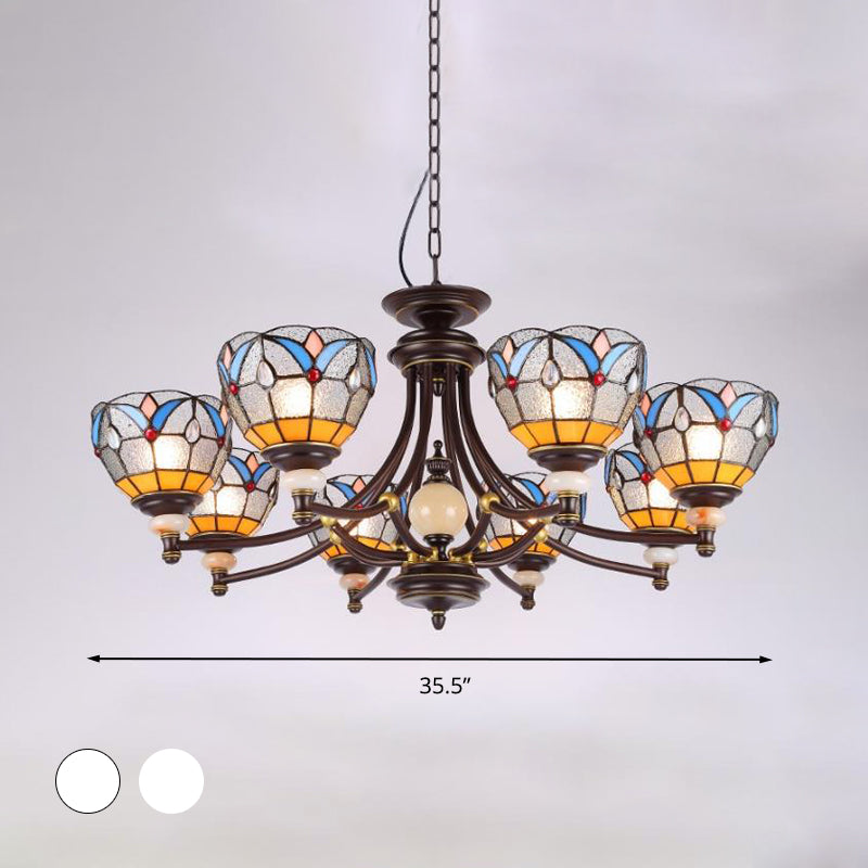 White Clear Glass Domed Shade Chandelier Light Fixture Mediterranean 3 5 8 Lights Suspension Lamp - Rebooters