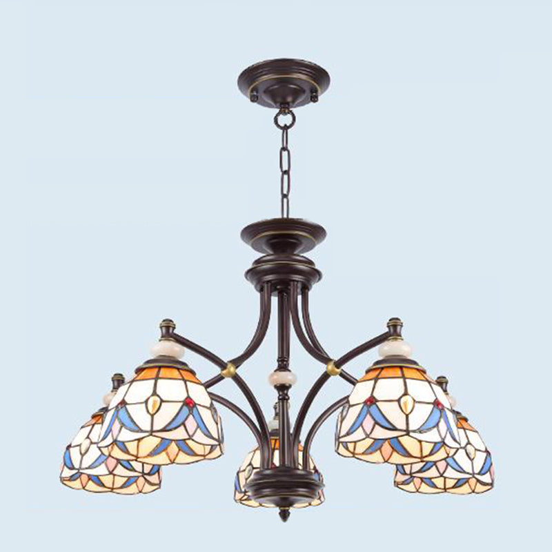 White Clear Glass Domed Shade Chandelier Light Fixture Mediterranean 3 5 8 Lights Suspension Lamp - Rebooters