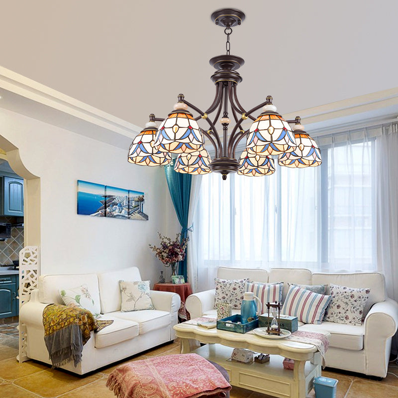 White Clear Glass Domed Shade Chandelier Light Fixture Mediterranean 3 5 8 Lights Suspension Lamp - Rebooters