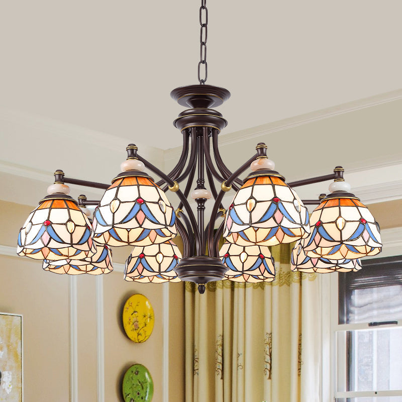 White Clear Glass Domed Shade Chandelier Light Fixture Mediterranean 3 5 8 Lights Suspension Lamp - Rebooters