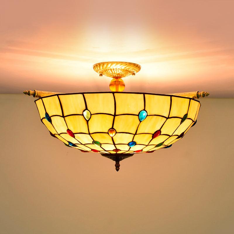 5 Heads Ceiling Lighting Tiffany Beaded Art Glass Fixture - Rebooters