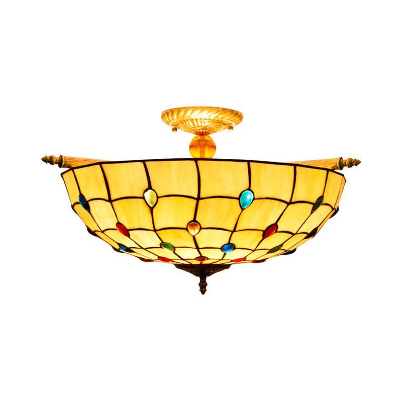 5 Heads Ceiling Lighting Tiffany Beaded Art Glass Fixture - Rebooters
