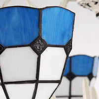 12 Lights Grid Patterned Chandelier Lighting Fixture Baroque White Stained Glass Pendant Light Kit - Rebooters