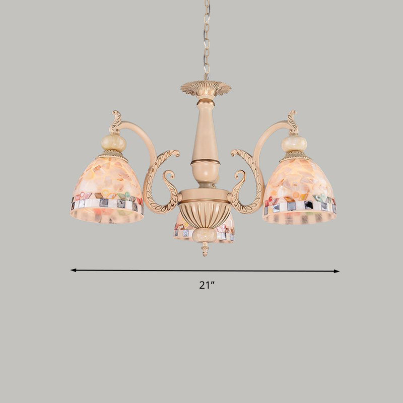 Mosaic Stained Glass Pendant Chandelier Beige 3/5/9 Lights - Rebooters
