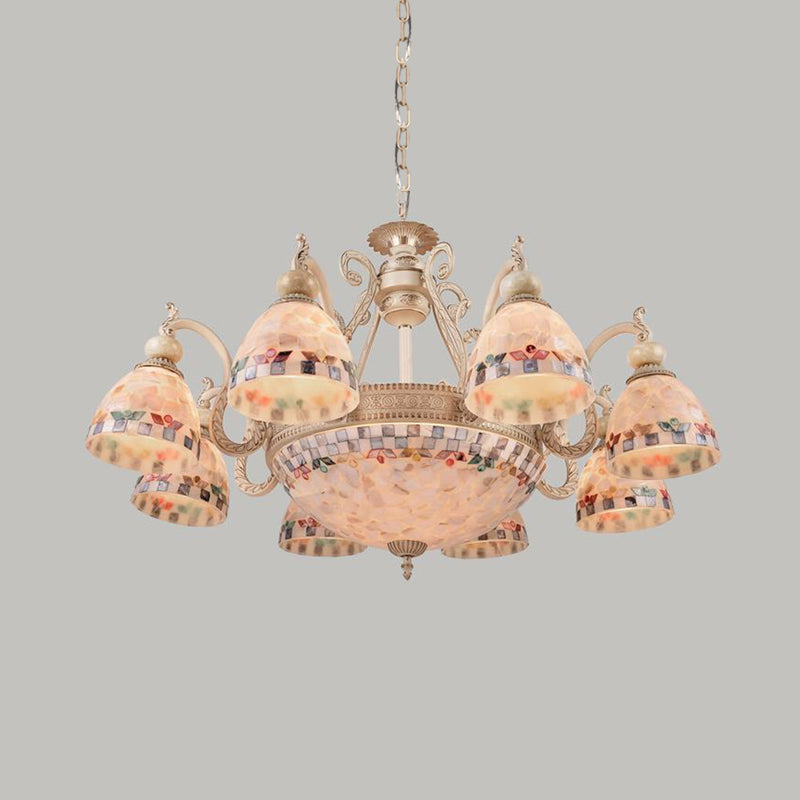 Mosaic Stained Glass Pendant Chandelier Beige 3/5/9 Lights - Rebooters