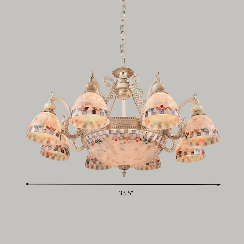 Mosaic Stained Glass Pendant Chandelier Beige 3/5/9 Lights - Rebooters