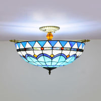 Baroque Dome Semi Flush Mount Lighting 5 Bulbs Stained Glass - Rebooters