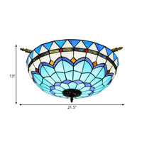 Baroque Dome Semi Flush Mount Lighting 5 Bulbs Stained Glass - Rebooters