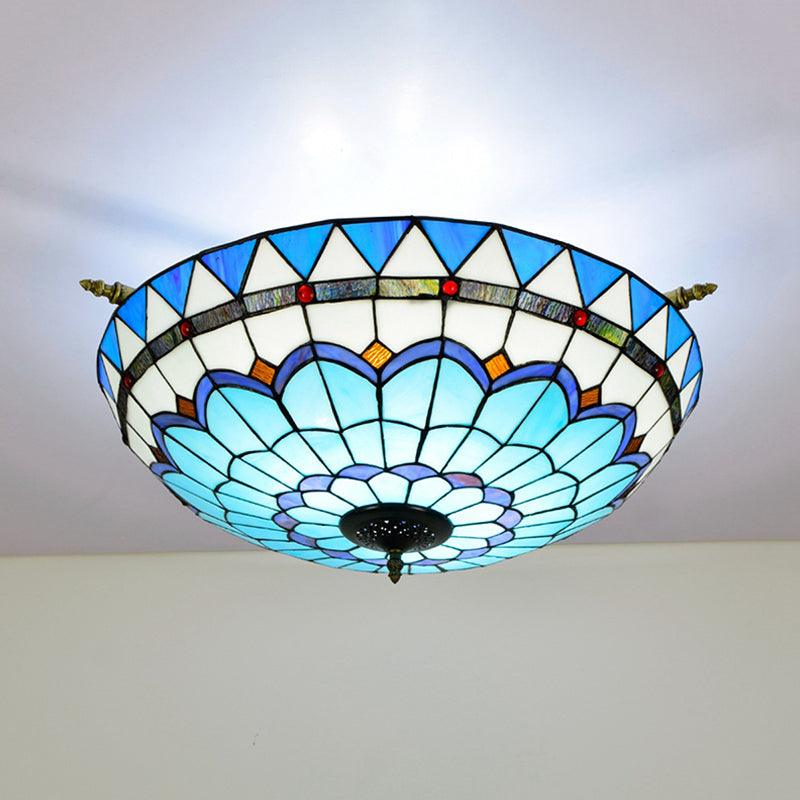 Baroque Dome Semi Flush Mount Lighting 5 Bulbs Stained Glass - Rebooters