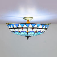Baroque Dome Semi Flush Mount Lighting 5 Bulbs Stained Glass - Rebooters