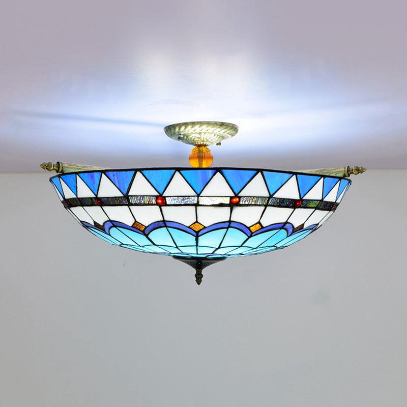 Baroque Dome Semi Flush Mount Lighting 5 Bulbs Stained Glass - Rebooters